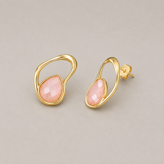 Brinco Stella em Quartzo Rosa Perolado | Ametís