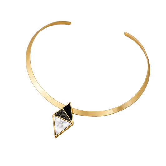 Choker Ursula em Turmalina Negra, Pirita e Howlita Branca | Ametís