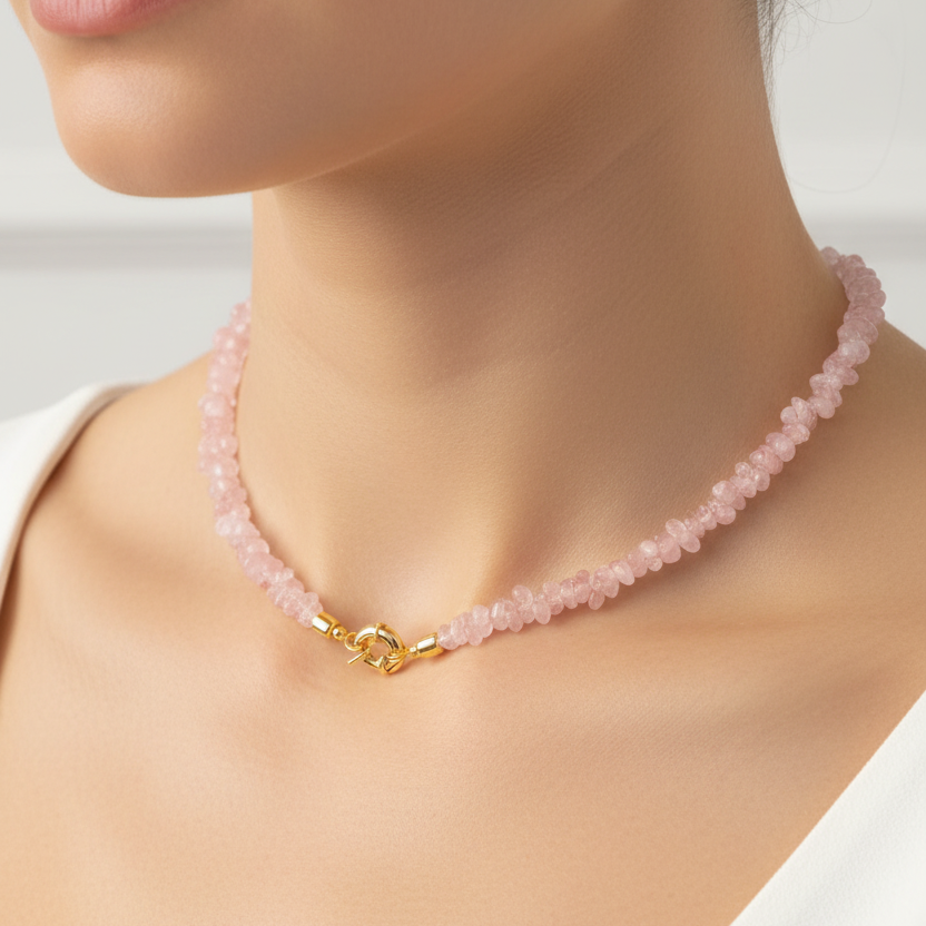 Colar Cascalho em Quartzo Rosa | Ametís
