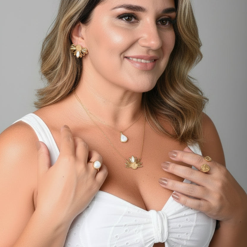 Colar Girassol em Howlita Branca e Citrino | Ametís