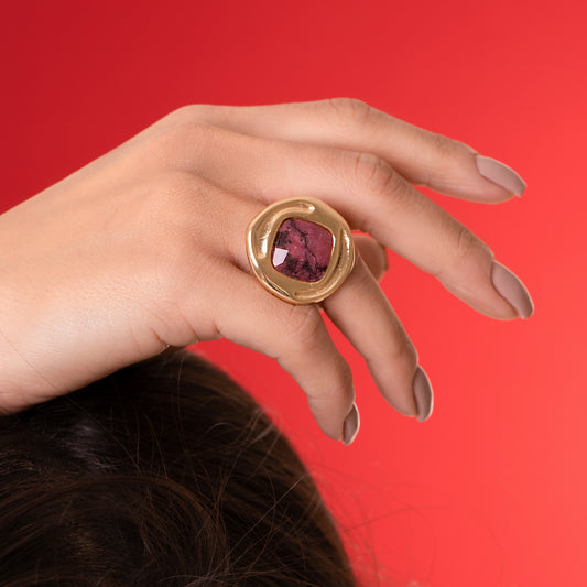Anel Botão Rodonita Rosa | Ametís