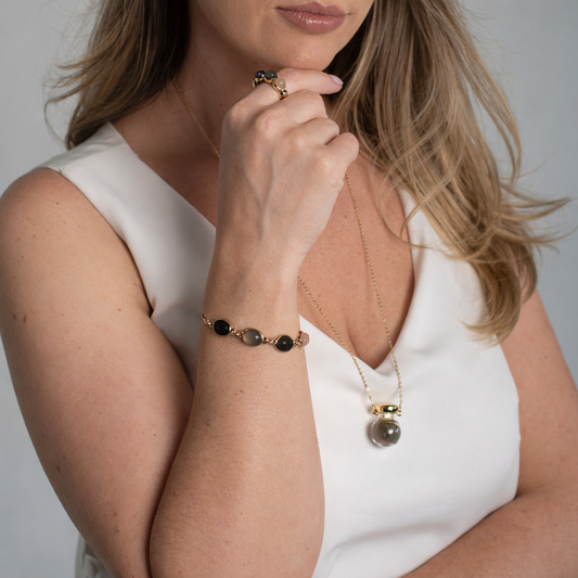 Pulseira Clara em Ágata Preta e Obsidiana Fumê | Ametís