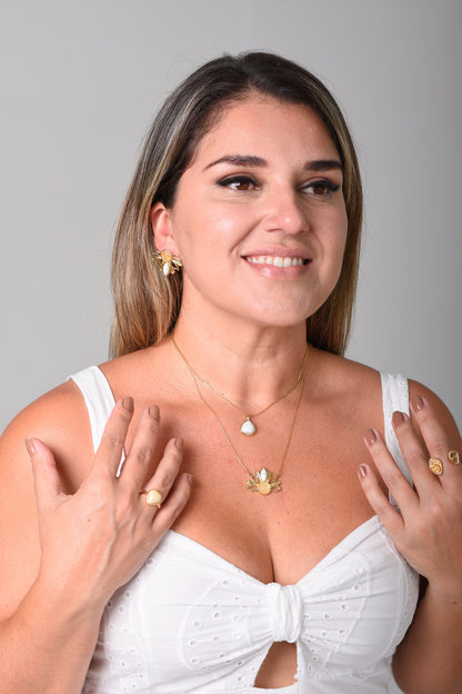 Brinco Girassol em Howlita Branca e Citrino | Ametís