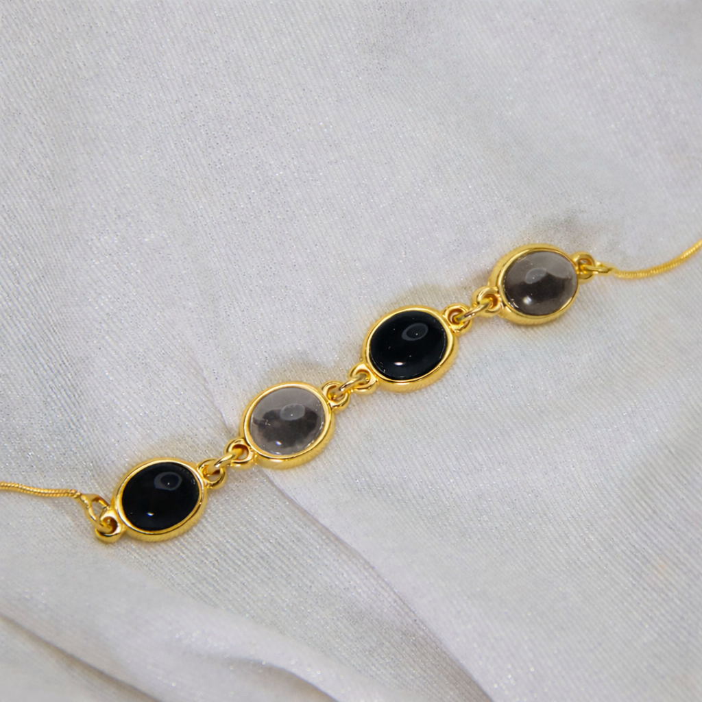 Pulseira Clara em Ágata Preta e Obsidiana Fumê | Ametís