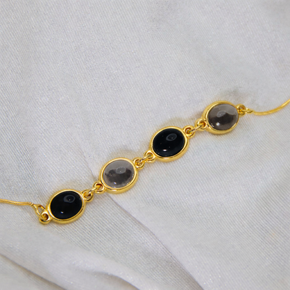 Pulseira Clara em Ágata Preta e Obsidiana Fumê | Ametís