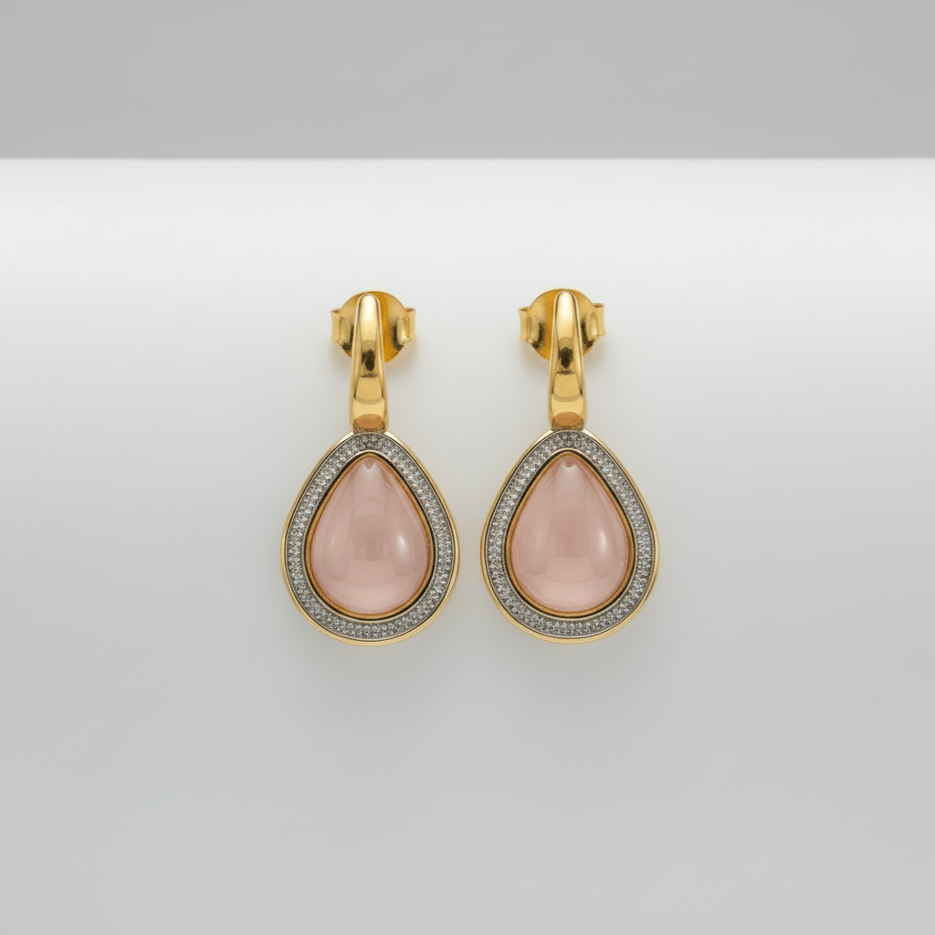 Brinco Mel em Quartzo Rosa | Ametís