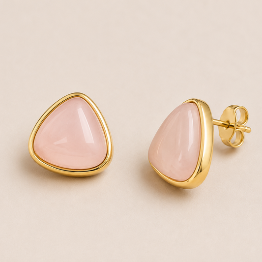 Brinco Gota em Quartzo Rosa e Olho de Tigre | Ametís