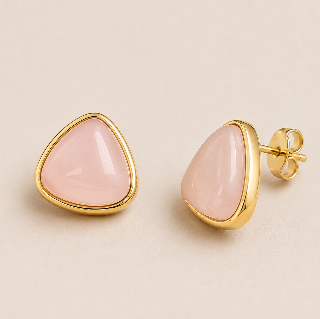Brinco Gota em Quartzo Rosa e Olho de Tigre | Ametís
