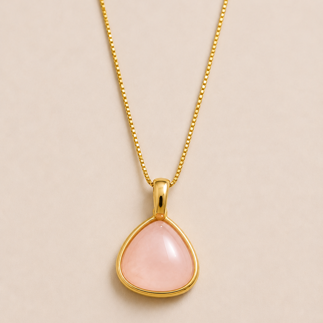 Colar Gota em Quartzo Rosa e Olho de Tigre | Ametís