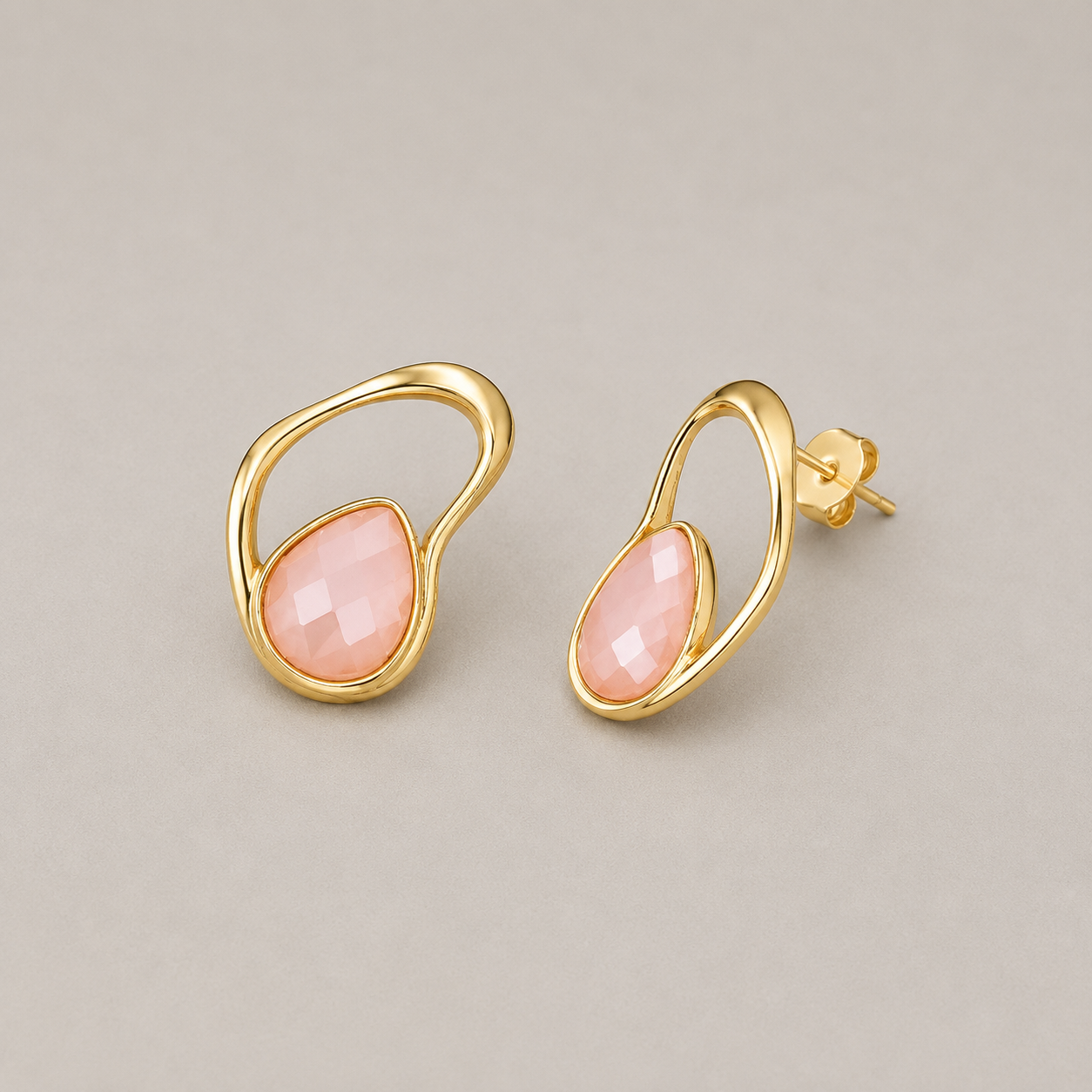 Brinco Stella em Quartzo Rosa Perolado | Ametís