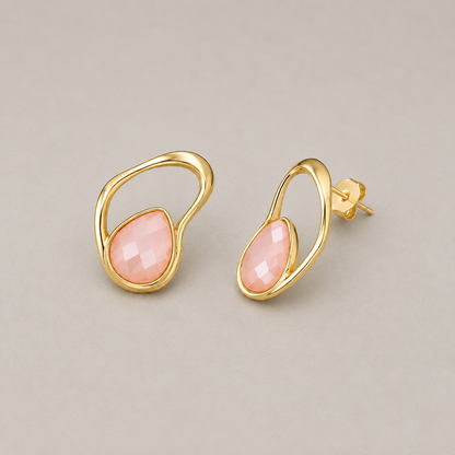 Brinco Stella em Quartzo Rosa Perolado | Ametís