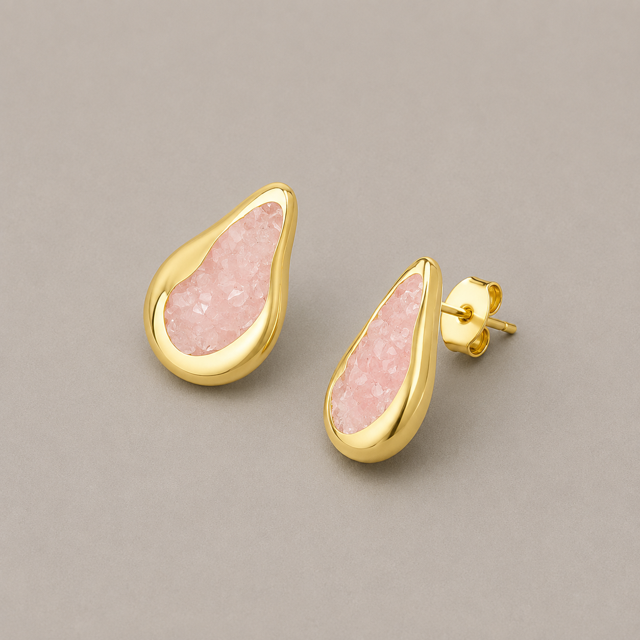 Brinco Karol Quartzo Rosa e Pirita | Ametís