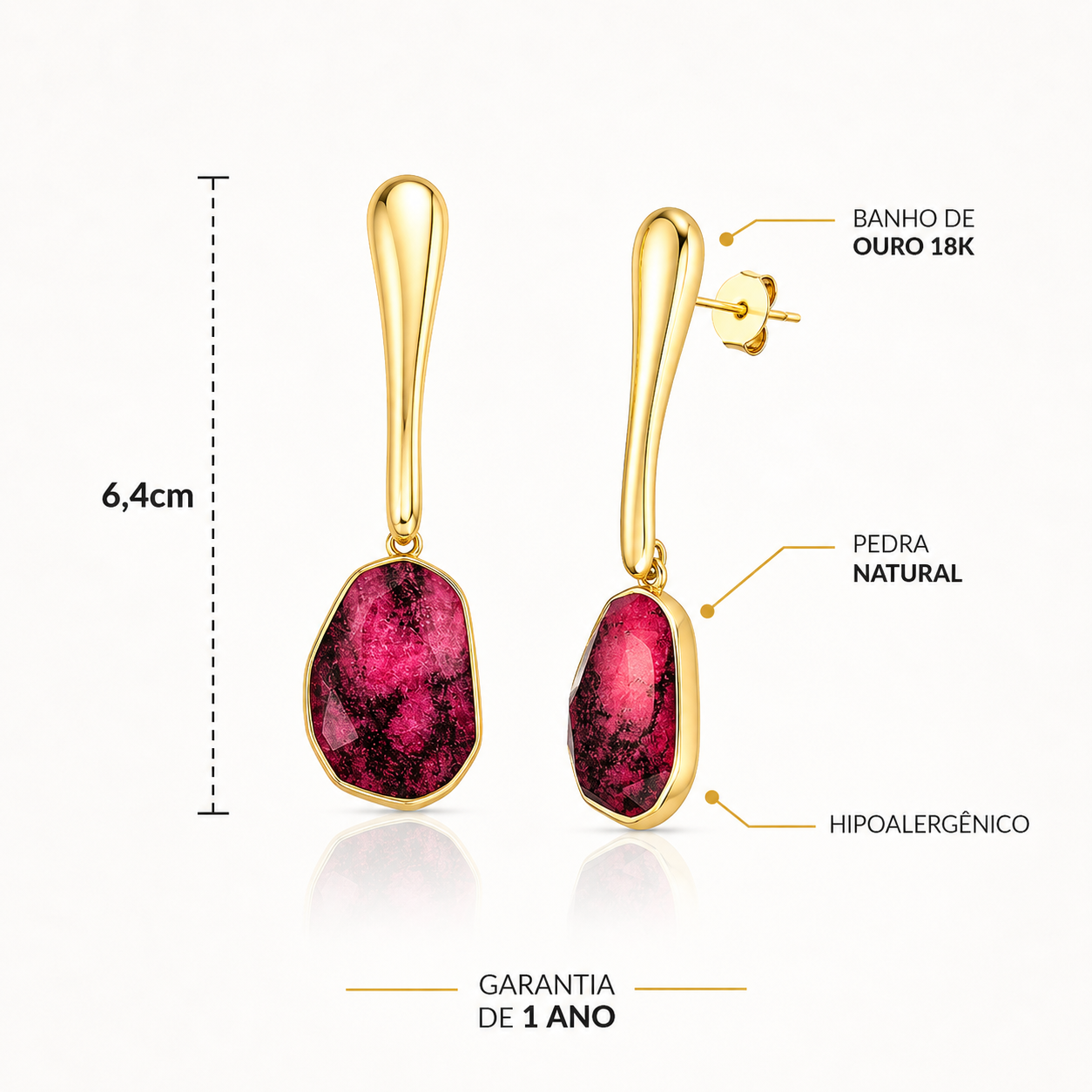 Brinco Joy em Rodonita Rosa | Ametís