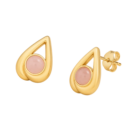 Brinco Celina Gota Folheado a Ouro em Quartzo Rosa | Ametís