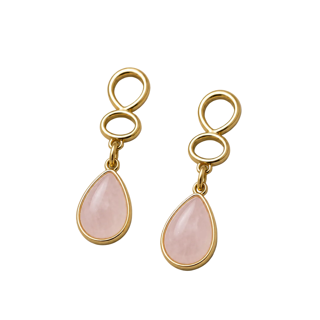Brinco Bárbara Banho de Ouro em Quartzo Rosa e Ágata Preta | Ametís