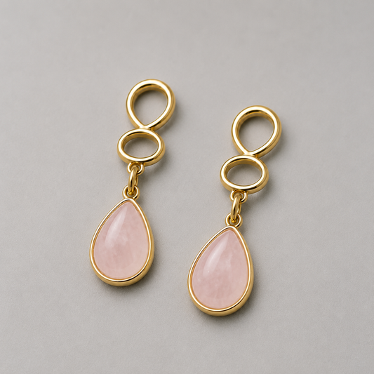 Brinco Bárbara em Quartzo Rosa, Ágata Preta e Sodalita | Ametís