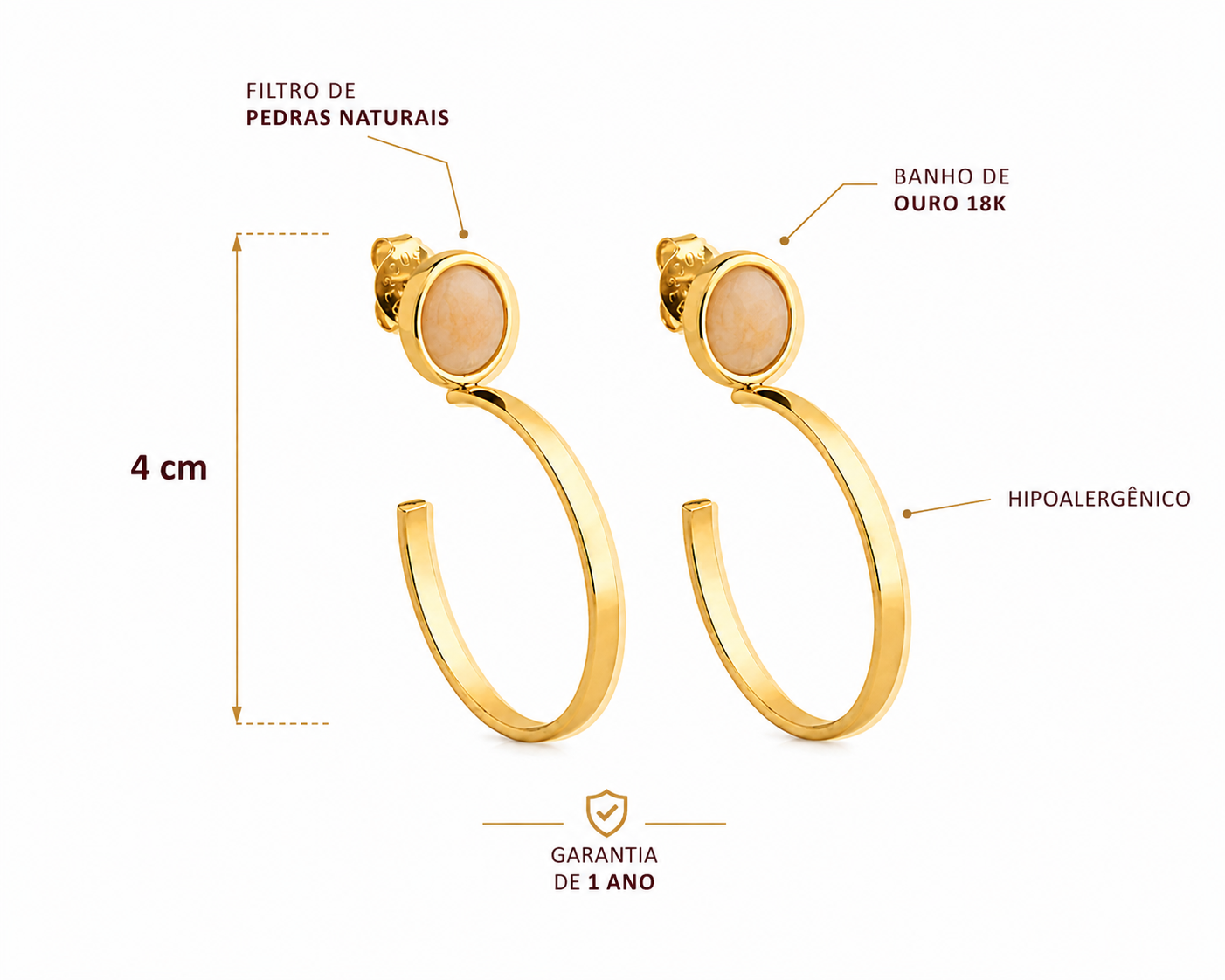 Argola com Pedra Oval em Amazonita Bege | Ametís
