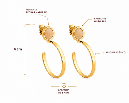 Argola com Pedra Oval em Amazonita Bege | Ametís