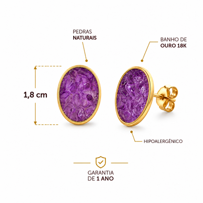 Brinco Martina em Ametista, Pirita e Olho de Tigre | Ametís