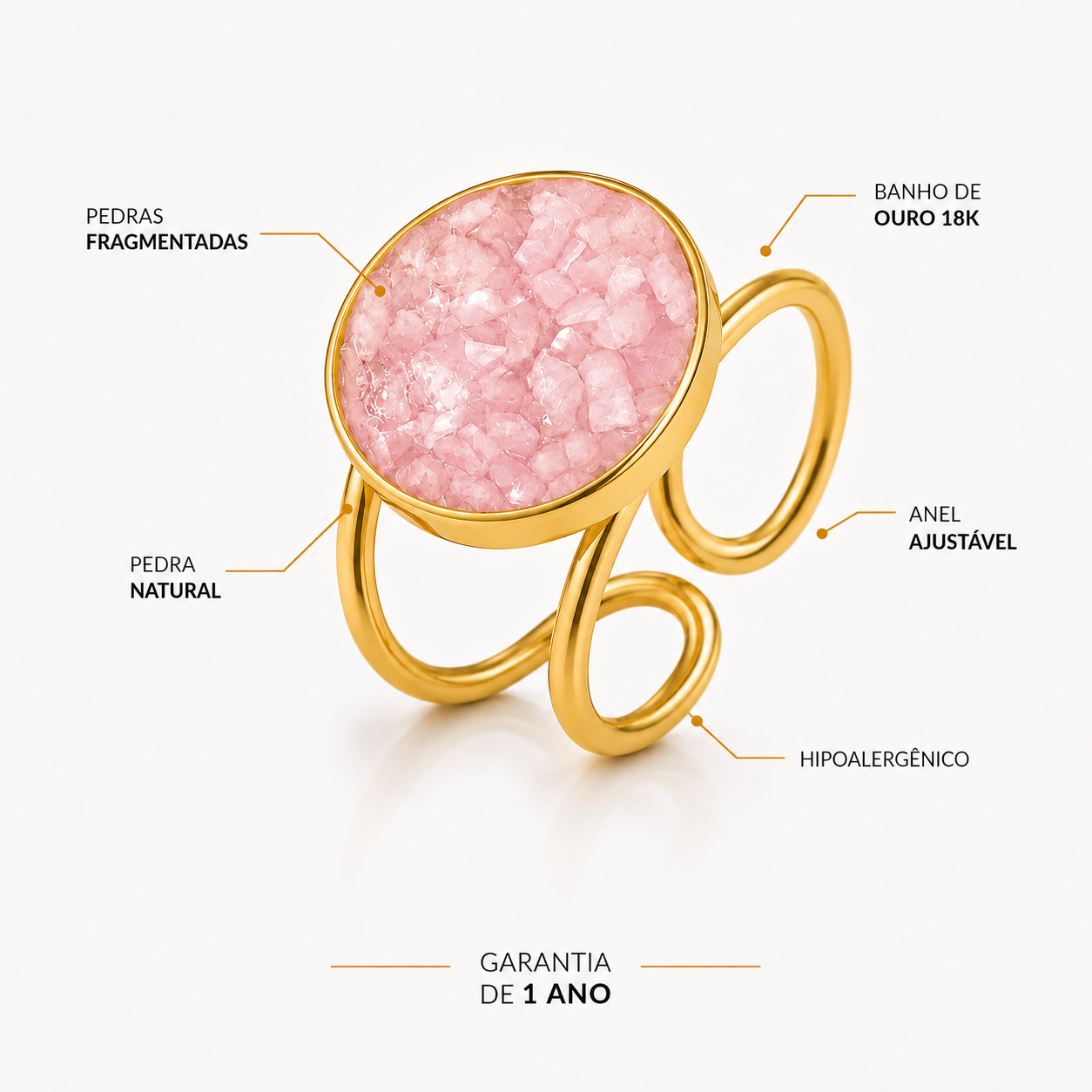 Anel Joice em Quartzo Rosa, Selenita, Olho de Tigre | Ametís