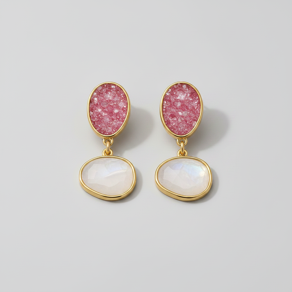 Brinco Victoria em Selenita e Rodonita Rosa | Ametís