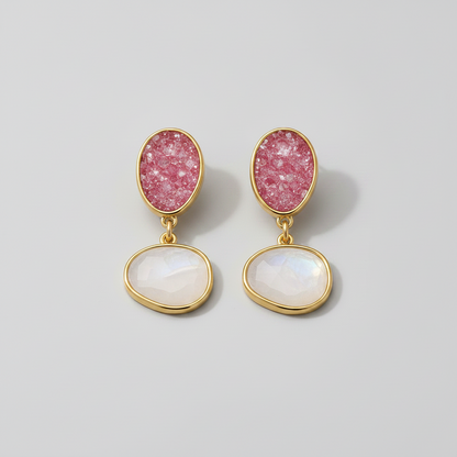 Brinco Victoria em Selenita e Rodonita Rosa | Ametís