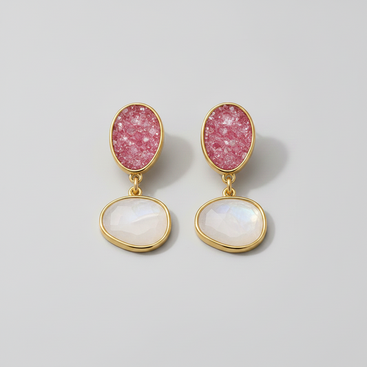 Brinco Victoria em Selenita e Rodonita Rosa | Ametís