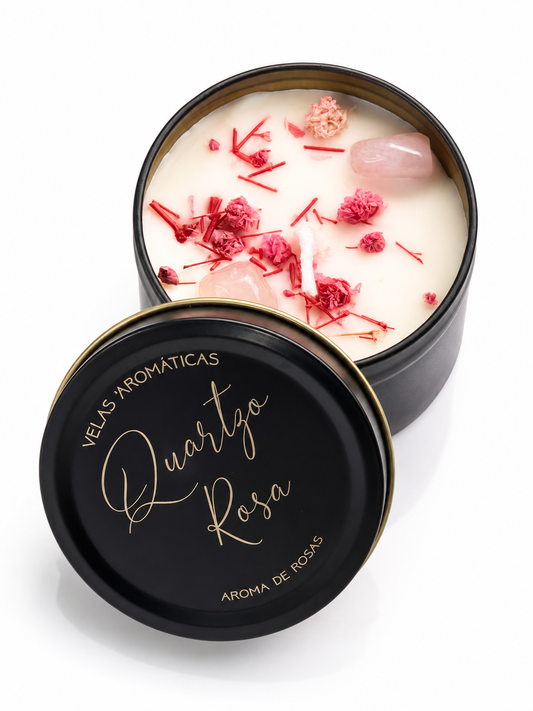 Vela Aromática Ametís | Quartzo Rosa + Aroma de Rosas Cera Vegetal 95g