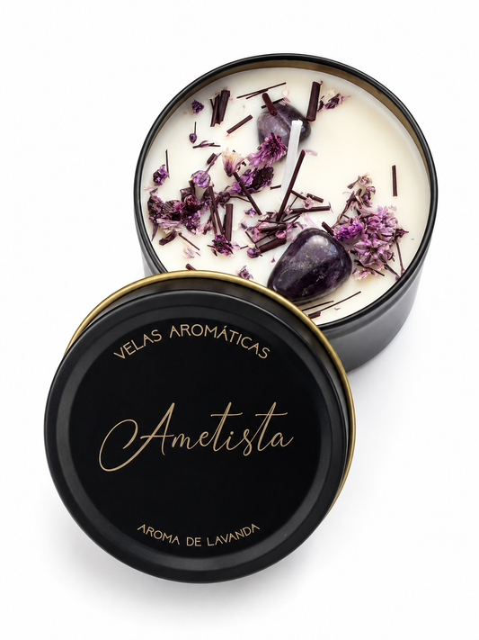 Vela Aromática Ametís | Ametista + Aroma de Lavanda Cera Vegetal 95g