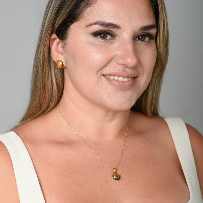 Brinco Clássico Tamanho Grande em Olho de Tigre, Sodalita e Howlita Branca | Ametís