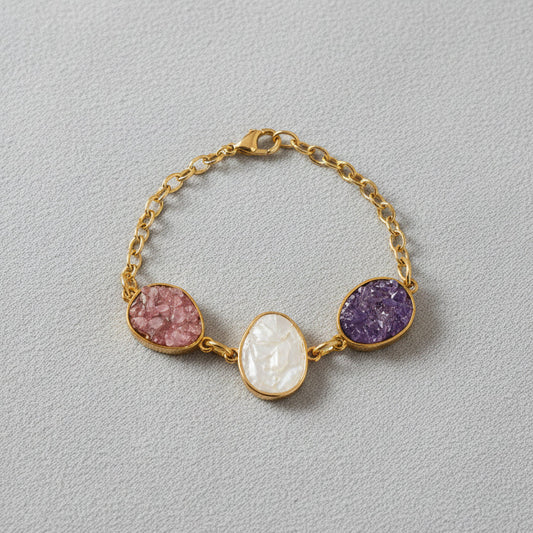 Pulseira Martina em Pirita Ametista, Selenita e Rodonita Rosa | Ametís