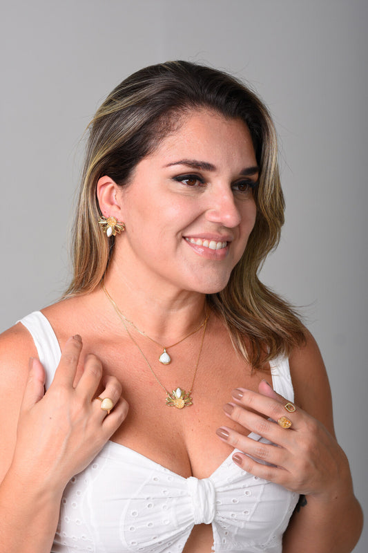 Colar Girassol em Howlita Branca e Citrino | Ametís