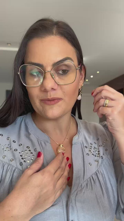 Brinco Bárbara Banho de Ouro em Quartzo Rosa e Ágata Preta | Ametís